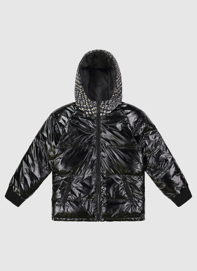 Vierra Rose Caley Reversible Puffer in Black and White Plaid