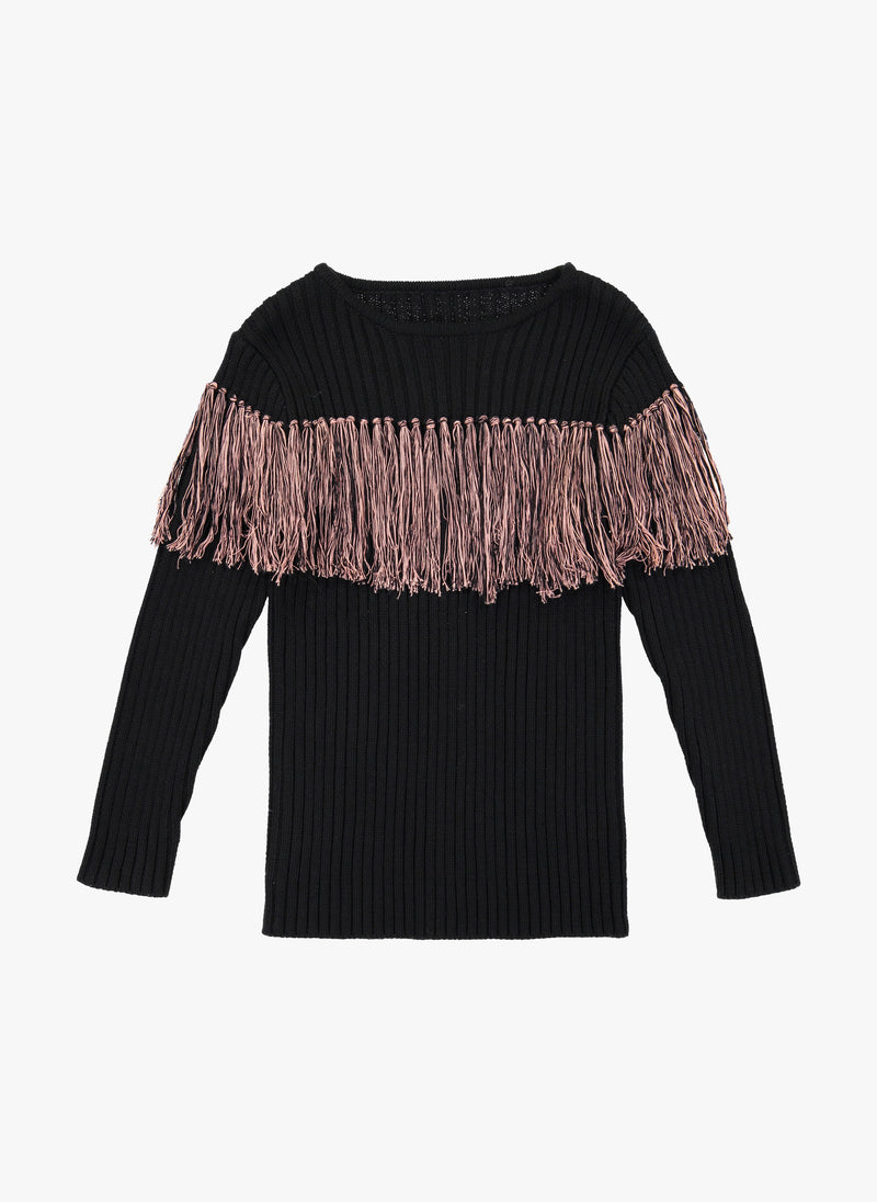 Vierra Rose Anita Bi-Color Fringe Sweater in Nude Fringe