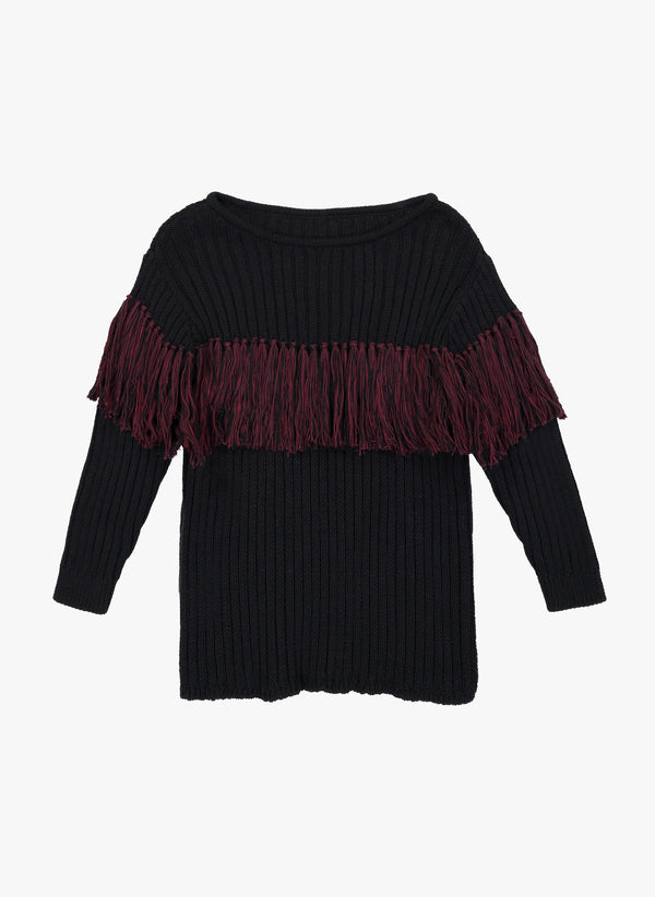 Vierra Rose Anita Bi-Color Fringe Sweater in Wine Fringe