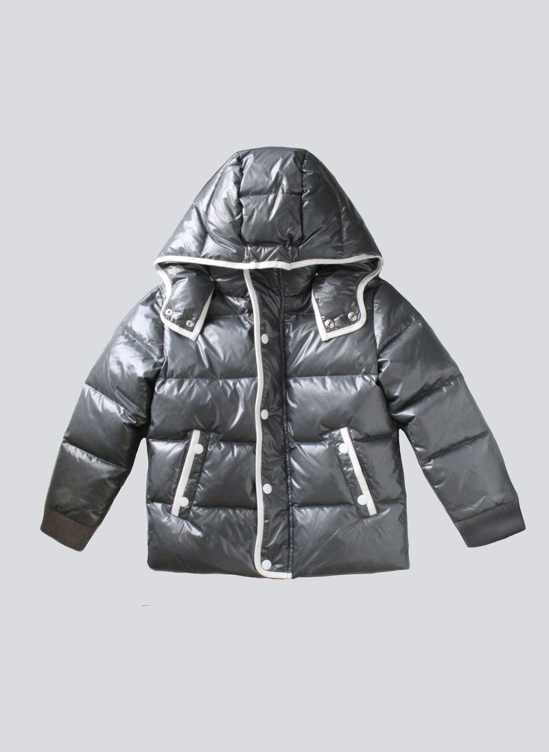 Vierra Rose Unisex Brooklyn Puffer Jacket in Shiny Grey