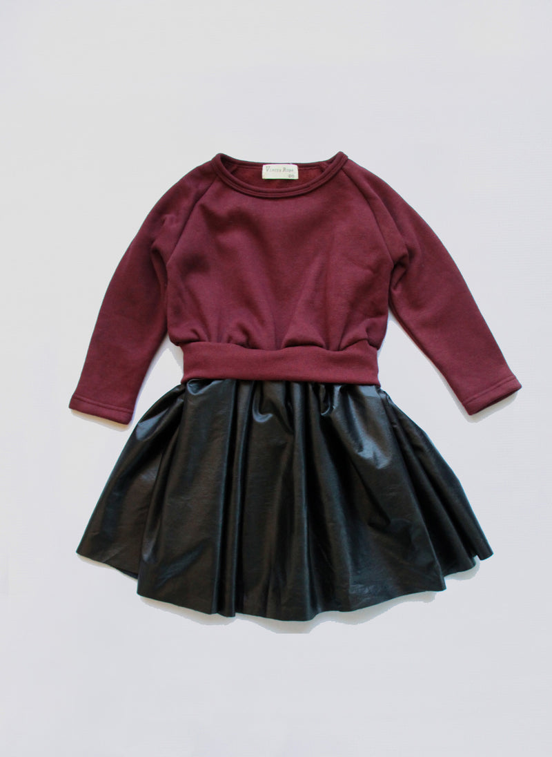Vierra Rose Cadence Sweatshirt Dress in Rust/Faux Leather