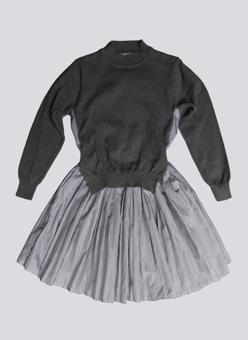 Vierra Rose Claire Sweater Front Combo Dress in Grey