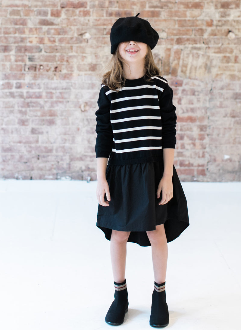 Vierra Rose Dominic Sweater Combo Hi-Low Dress in Black/White