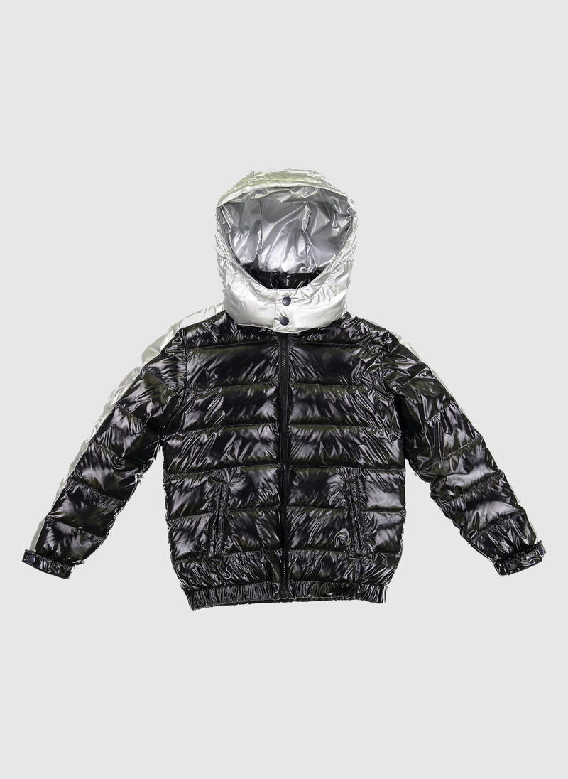 Vierra Rose Drew Contrast Sleeve Puffer in Black/Silver *Hello Alyss Exclusives*