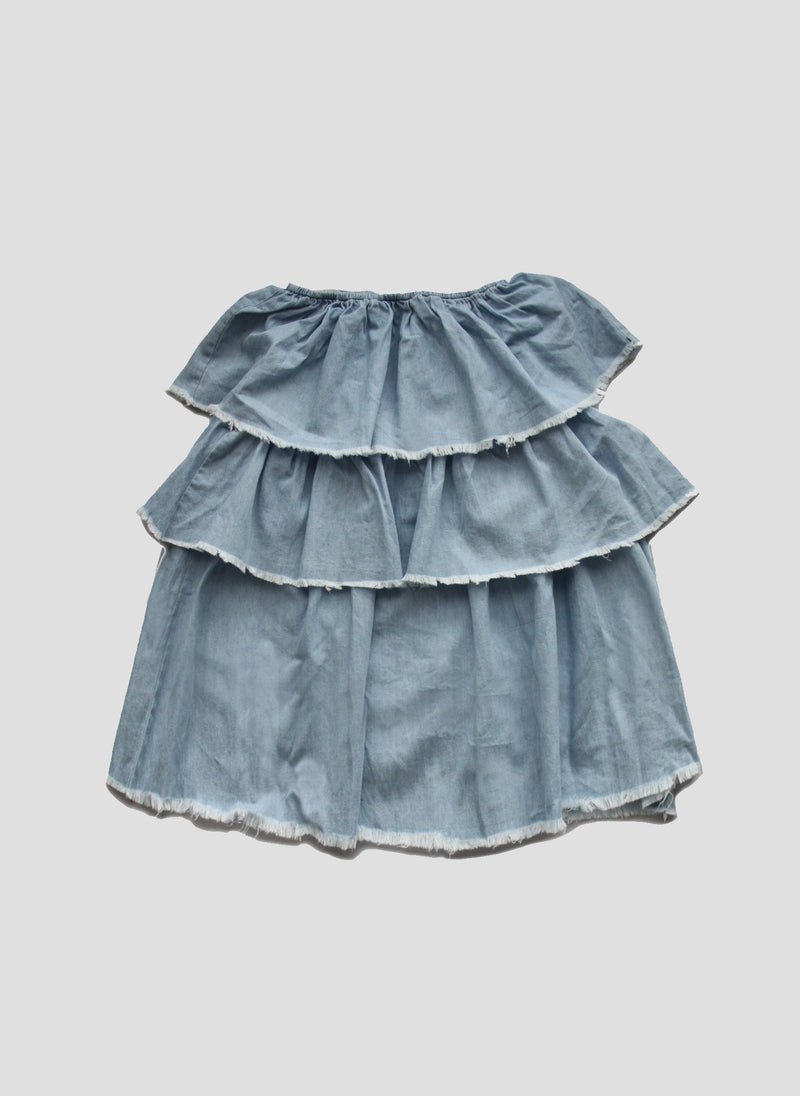Vierra Rose Mila Ruffle Tiered Dress in Chambray