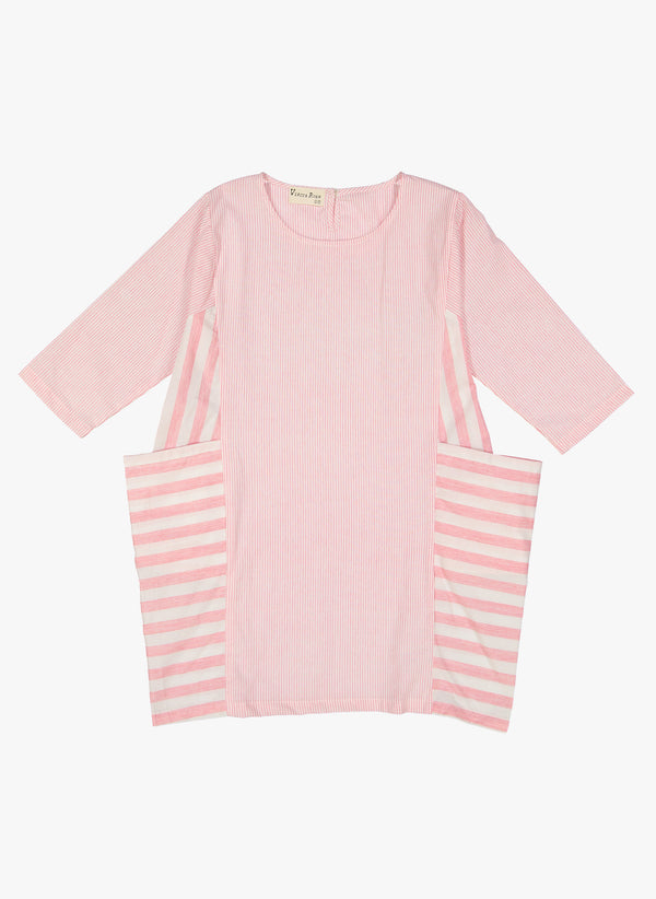 Vierra Rose Reina Big Pocket Side Dress in Pink Stripe