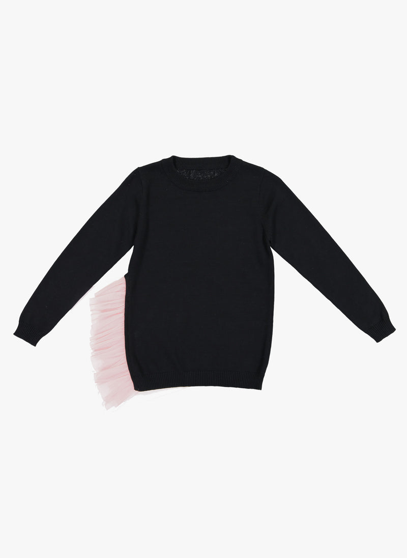 Vierra Rose Rita Tulle Side Sweater in Black/Nude