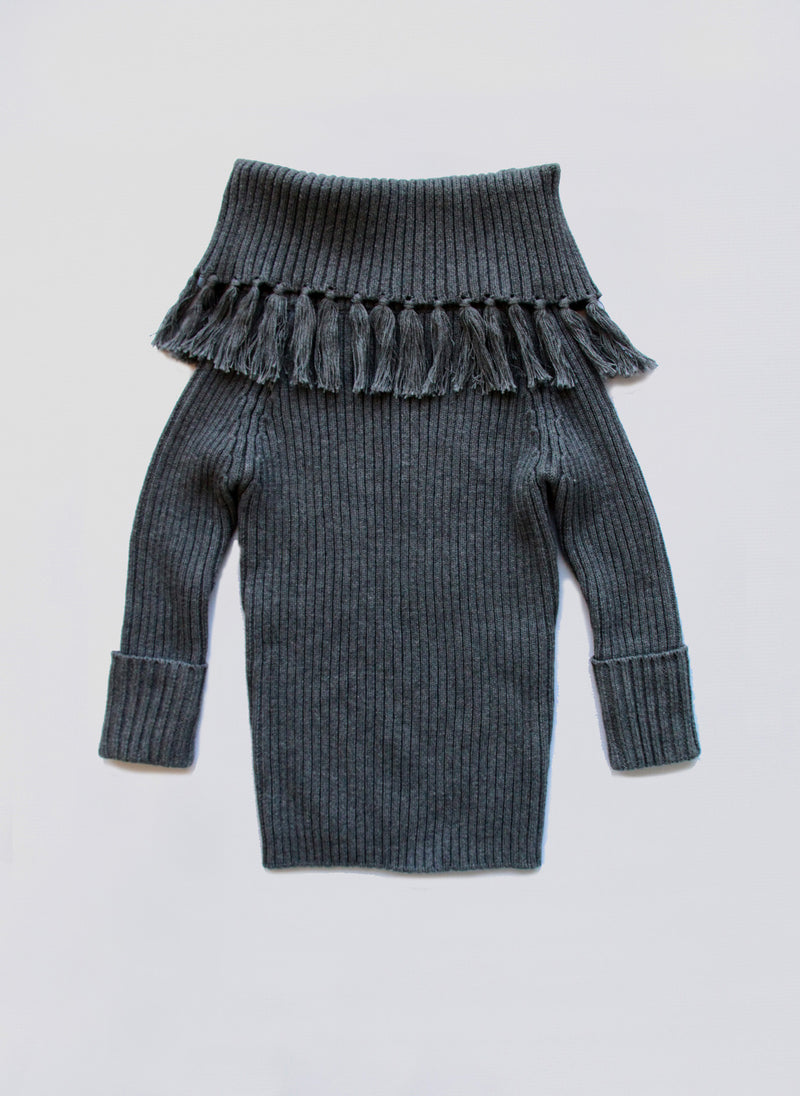 Vierra Rose Sabella Fringe Sweater in Grey