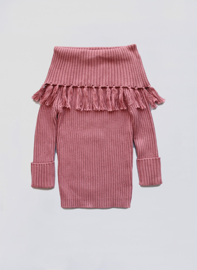 Vierra Rose Sabella Fringe Sweater in New York Pink