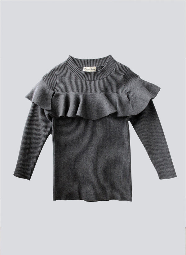 Vierra Rose Stella Ruffle Sweater in Grey