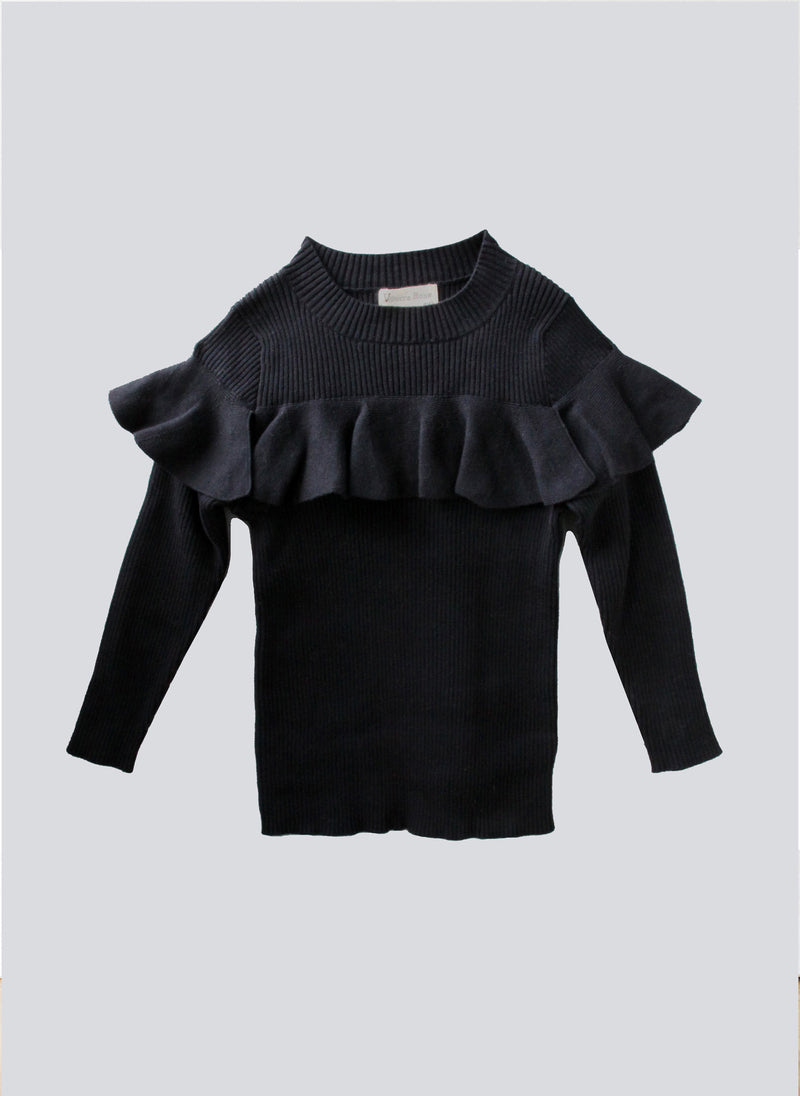 Vierra Rose Stella Ruffle Sweater in Black