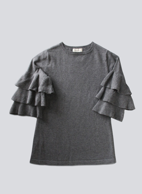 Vierra Rose Vian Ruffle Sleeve Sweater Dress in Dark Grey