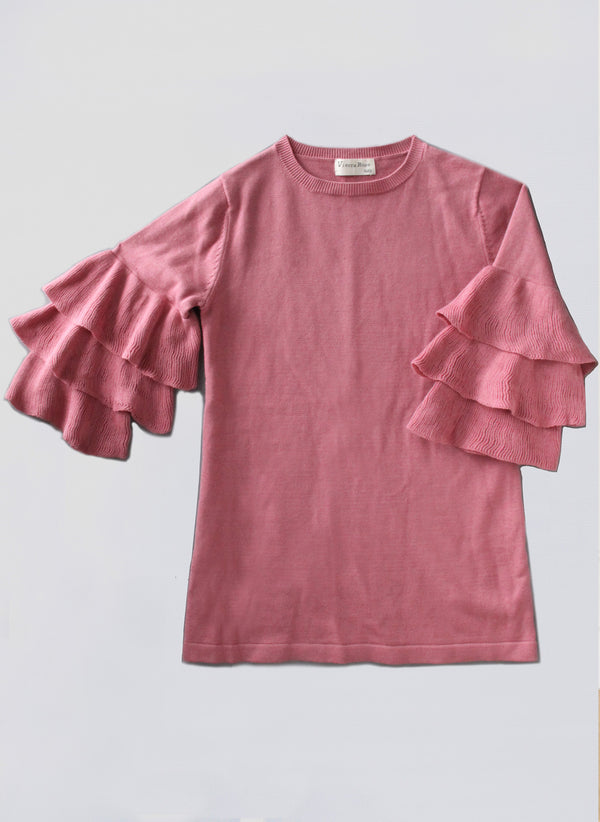 Vierra Rose Vian Ruffle Sleeve Sweater Dress in Pink