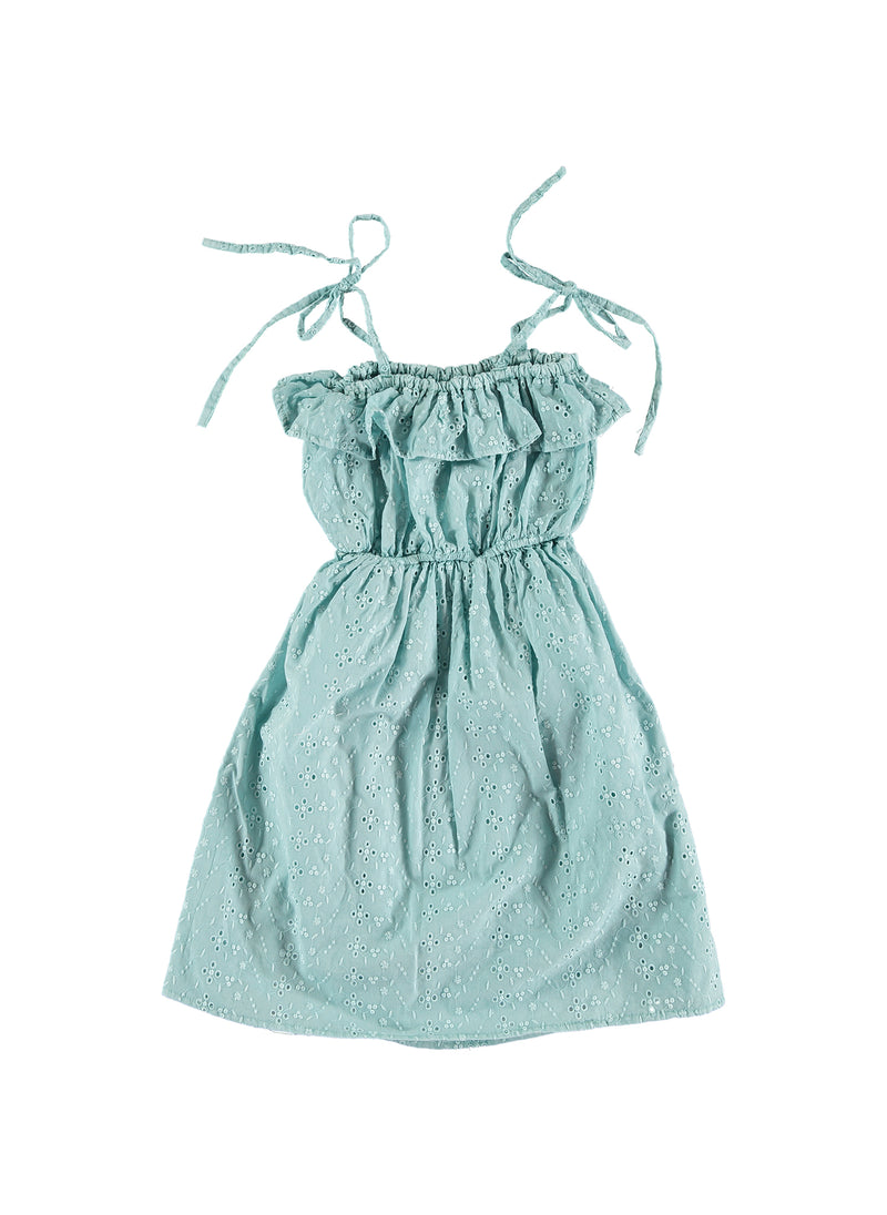 Tocoto Vintage Swiss Embroidered Eyelet Girls Dress in Green