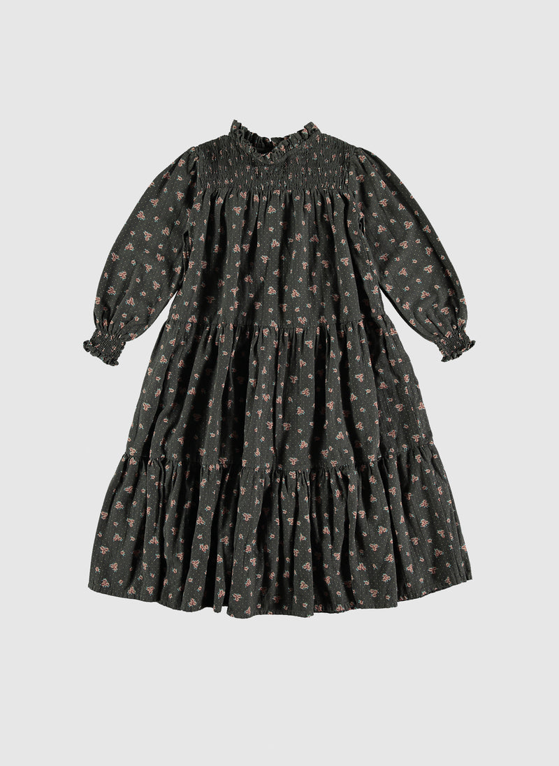 tocoto vintage Long Flower Print Dress in Dark Brown